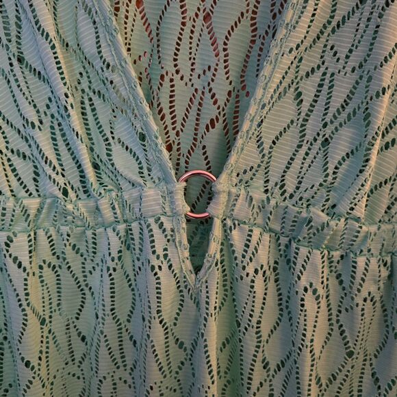 Catalina See-Through Crocheted Teal Cream Swimsuit Cover-up Women's 2X (18W-20W) - Picture 6 of 6